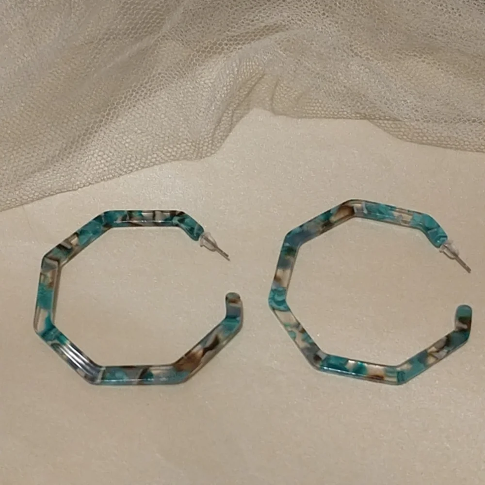 Aqua Acrylic Hoop Earrings! - Picture 1 of 6
